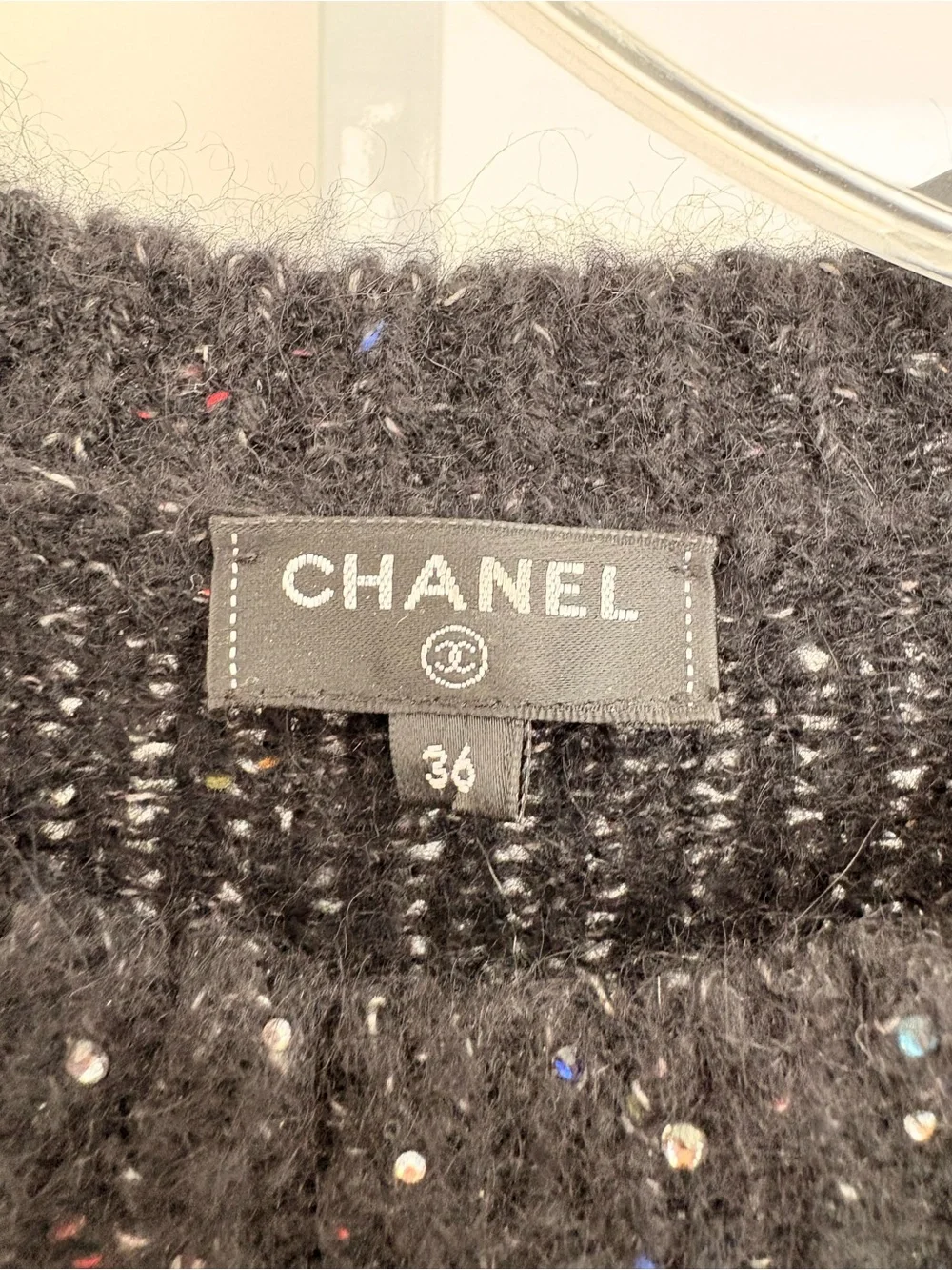 CHANEL Black Speckled Crewneck Sweater